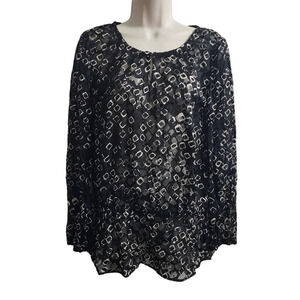 CHICO'S Puff Sleeve Blouse Black White Size 0